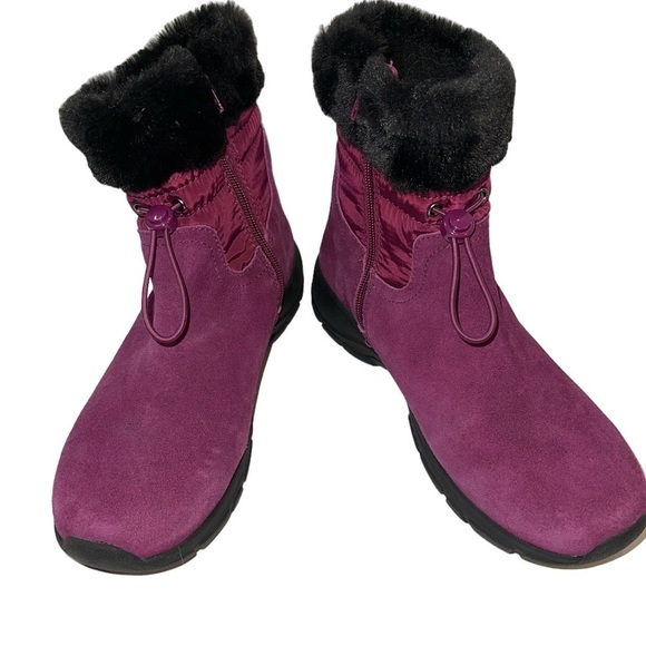 Lands End Women's Ankle Booties Size 8.5B Purple Suede and Nylon Faux Fur Trim - Picture 3 of 10